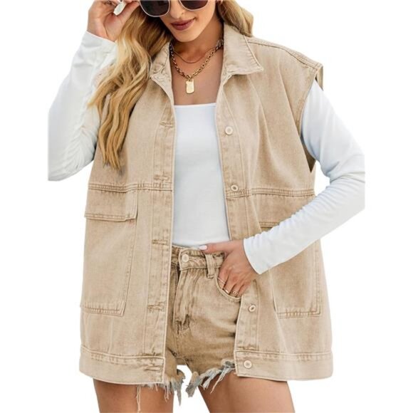 New With Tags Other - New Women's Cropped Distressed Denim Vest - Ripped Sleeveless Jean Jacket with